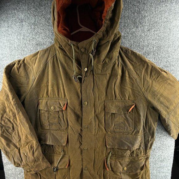 Barbour Wessex Waxed Jacket Men Full Zip 2XL Hooded Brown Green Hunting Outdoors - Picture 1 of 16